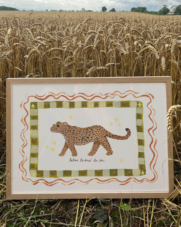 Close up of the animal graphic details and deep tones in the Be You Green poster print