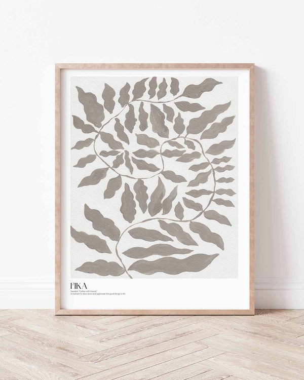 Fika Scandinavian concept typography phrase art print for kitchen or coffee station decor