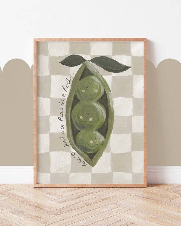 Peas in a Pod sweet gardening vegetable pun graphic illustration art print for family home