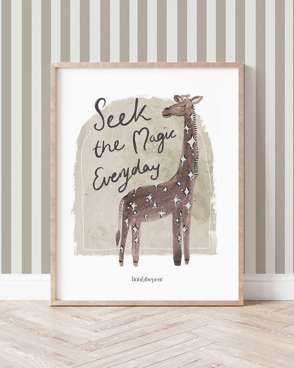Seek The Magic Everyday happy script typography art print for bright children bedroom accent