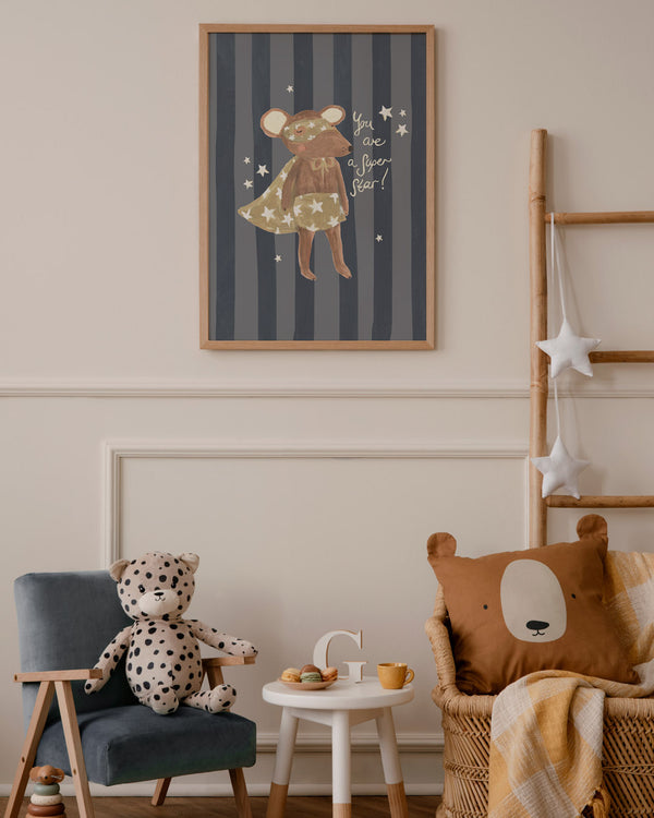 Alternative view of the Superstar typographic art print styled in a children bedroom frame
