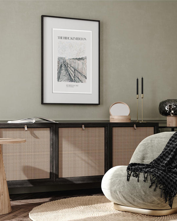 Alternative framing setup for the soothing lake landscape design of The Hide print