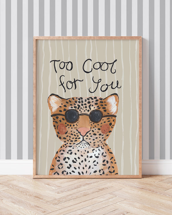 Too Cool playful typography phrase art print for stylish kids bedroom or nursery wall