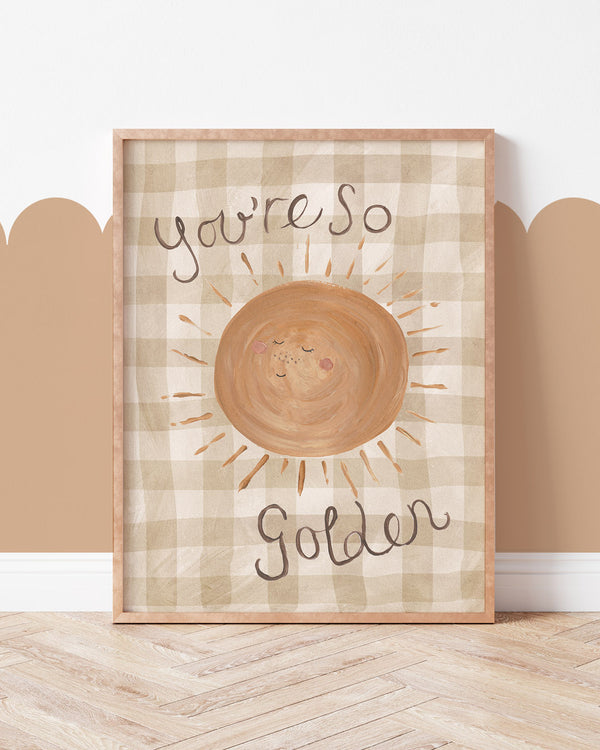 You're So Golden bold retro typographic script quote art print for contemporary home decor