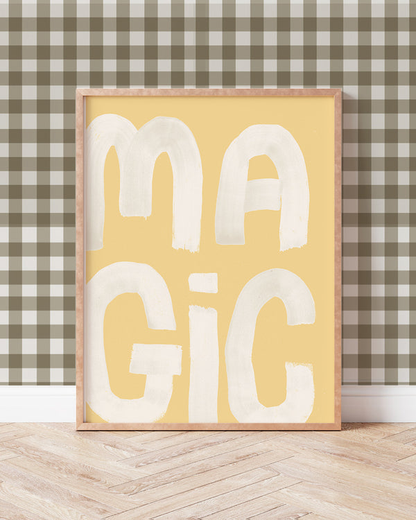Magic typography bright yellow stars themed word art print for fairytale nursery decor