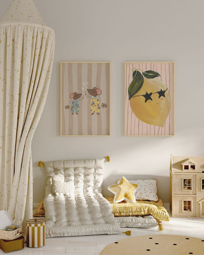 Alternative view of the playful design on the framed version of The Art Team poster print